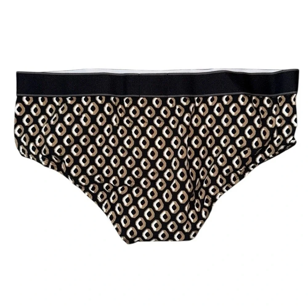 Hugo Boss Mens Large Cotton Briefs Size Large Black‎ and Brown Geo Pattern New